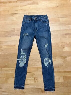 Abercrombie & Fitch Dark Blue High-Rise Distressed Jeans